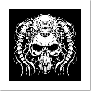 alien skull white Posters and Art